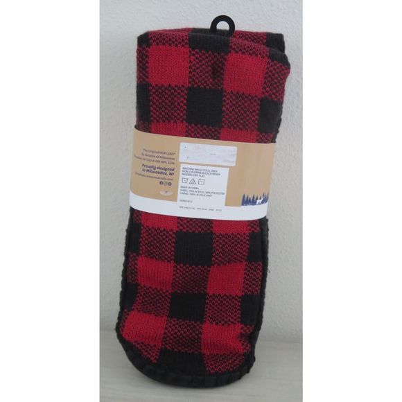 Muk Luks Men's Sz L/XL (11-13) Red/Black Plaid Slip Resistant Slipper Socks - Picture 2 of 4
